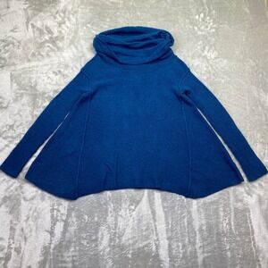 Free People Strawberry Fields Sweater Women's Blue Cowl Neck Trapeze Hem Knit XS